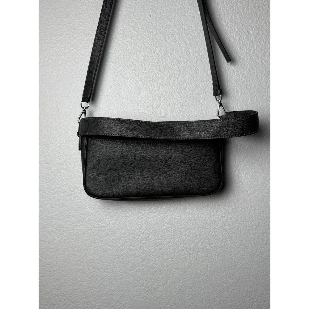 GUESS Black Logo Flap Crossbody Shoulder Bag Silver Hardware Adjustable Strap
